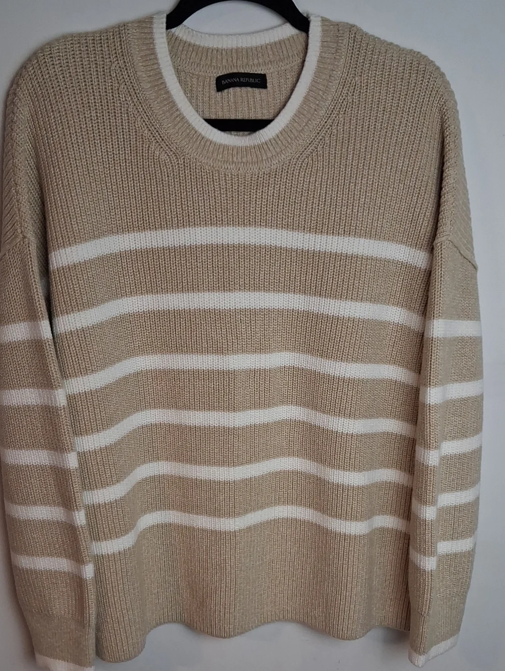 Banana Republic Men’s Cream & White Striped Crewneck Sweater